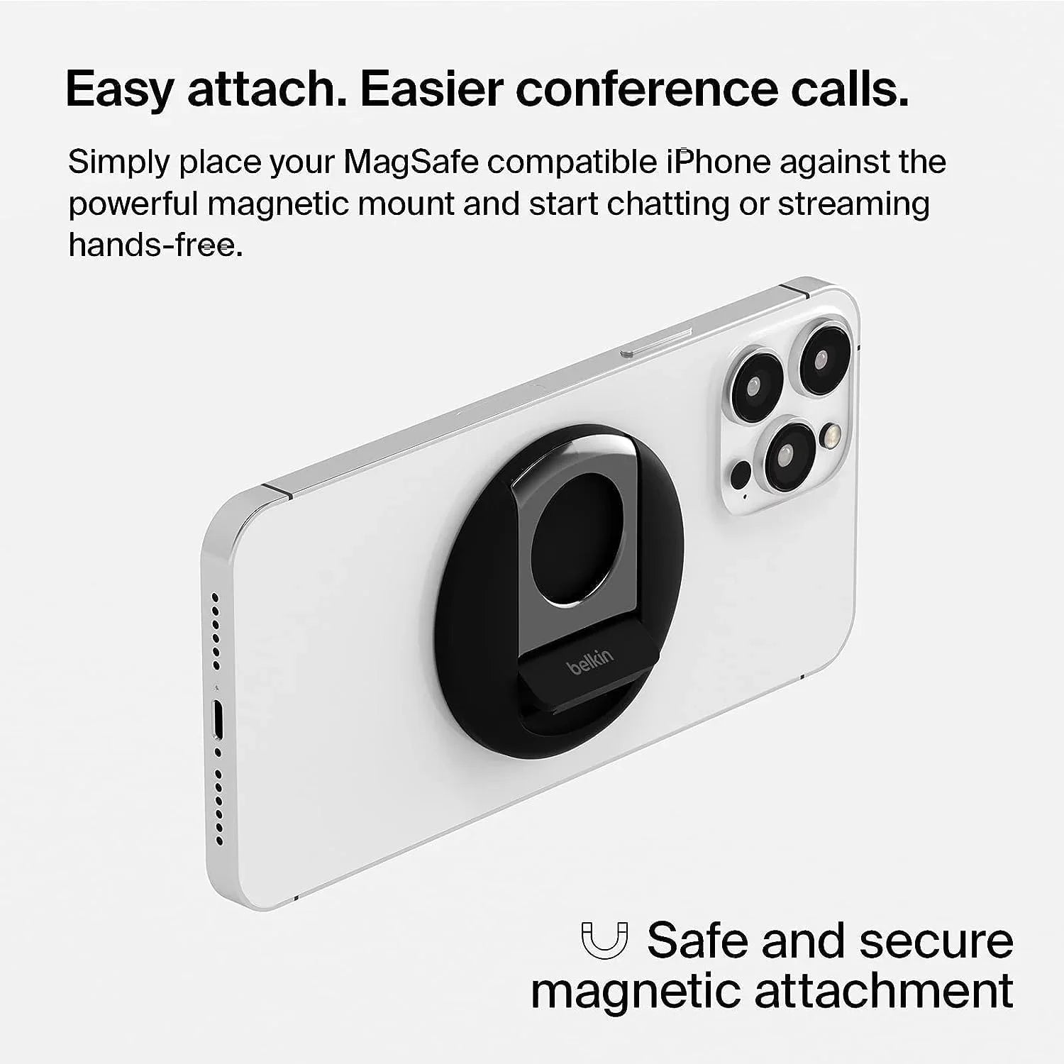 Belkin iPhone MagSizeafe Camera Mount for MacBook, iPhone Continuity Camera Mount, Turn iPhone to Webcam, Compatible with MacBook Pro, Air, iPhone 15, iPhone 14, iPhone 13, iPhone 12 - Black