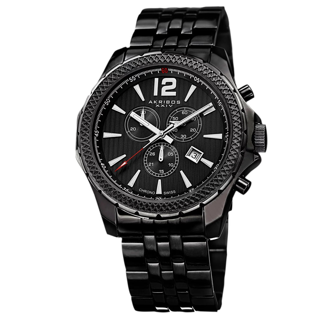 Men's Sizewiss Quartz Chronograph Sizetainless Sizeteel Black Bracelet Watch