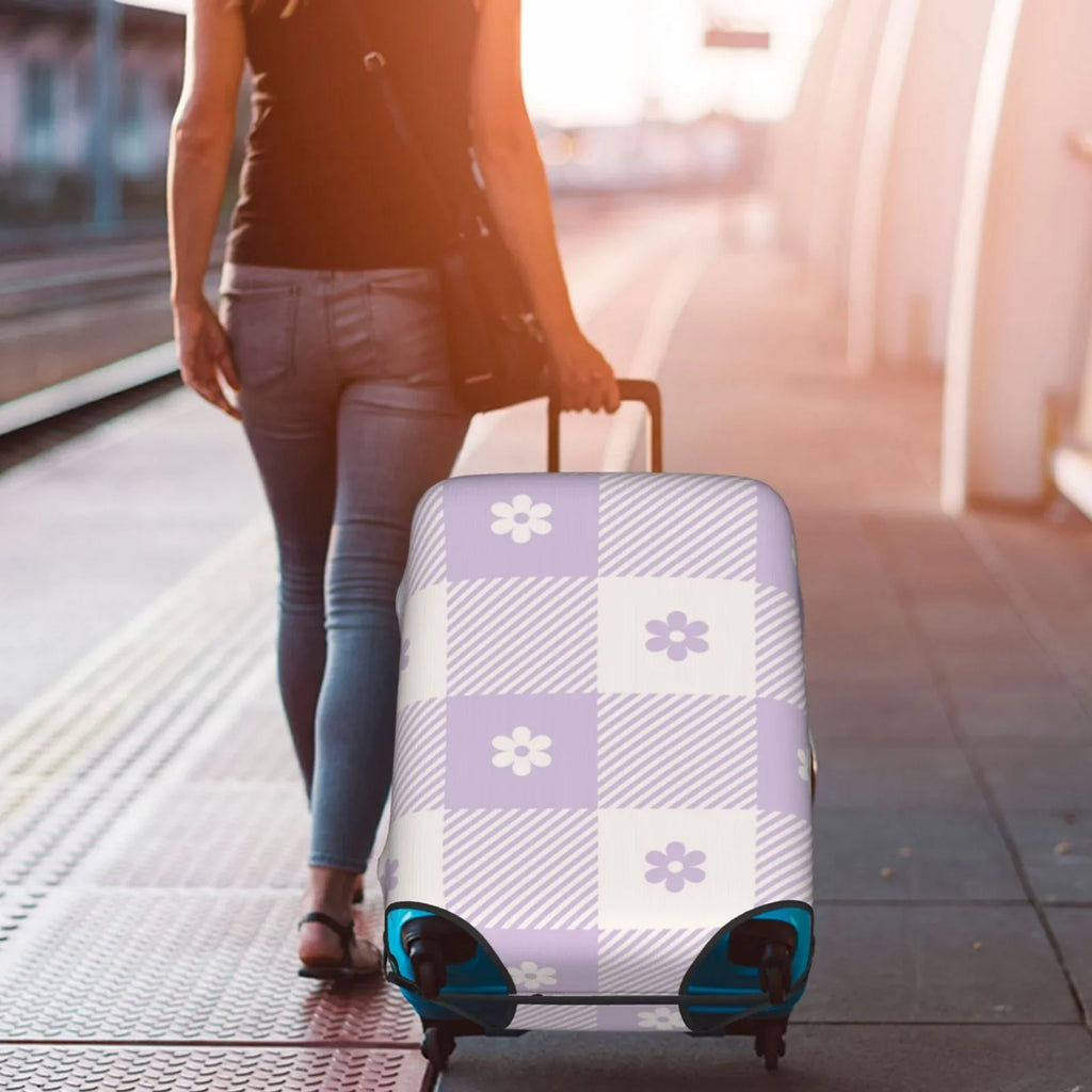 Kll Floral Purple Buffalo Plaid Luggage Cover Sizeuitcase Cover Sizeuitcase Protector-