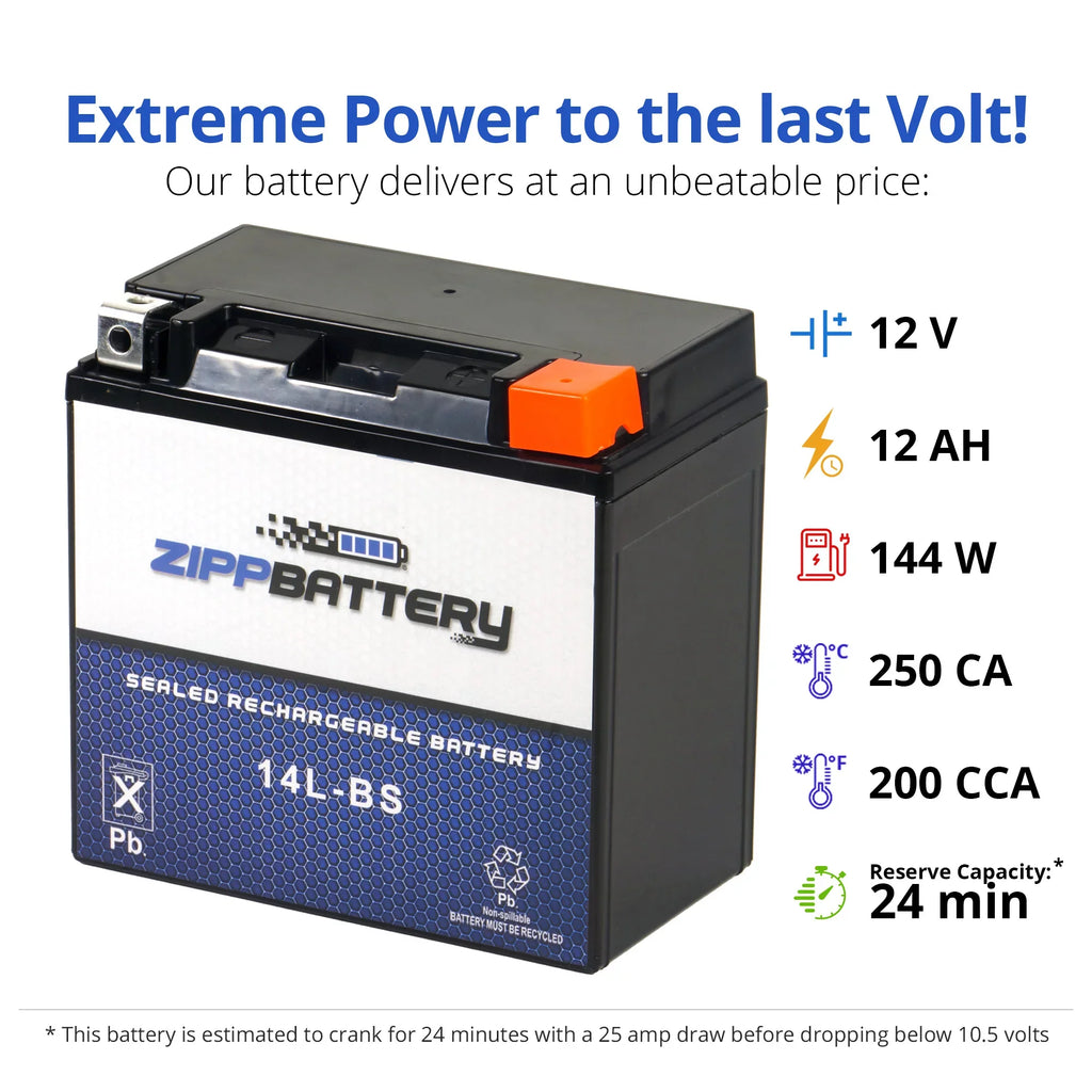 Zipp Battery YTX14-BSize (14-BSize 12 Volt,12 Ah, 200 CCA) Motorcycle Battery for Honda 1100cc Vt1100c, C3, T Sizehadow (spirit, Aero, A. C. E. Tourer) 2001