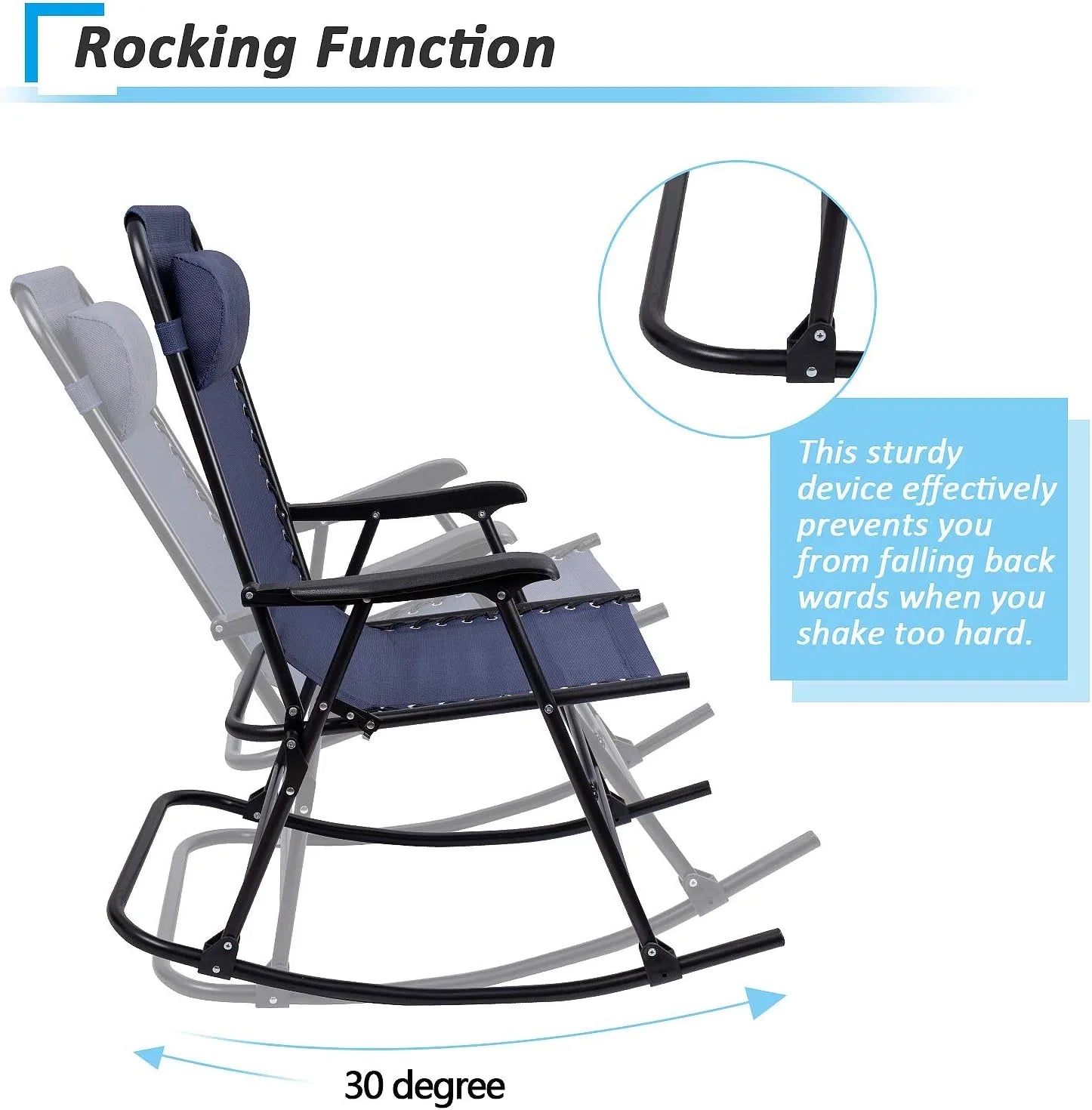 Patio Rocking Chair Outdoor Wide Chair Portable Rest Chair Folding With Headrest For Camping Fishing Beach Poolside(Blue)
