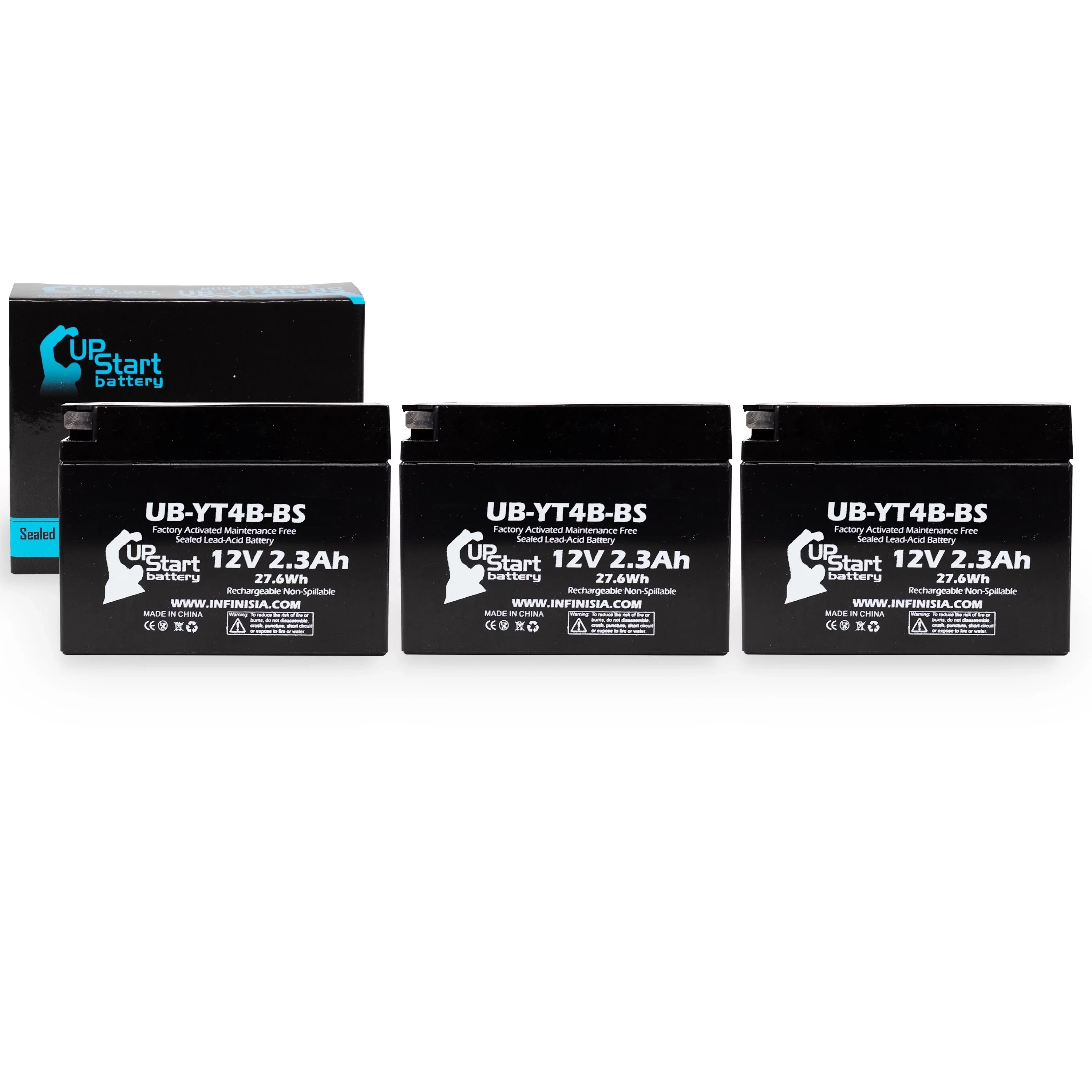 3-Pack UpSizetart Battery Replacement for 2012 Yamaha SizeR400 (FI) 400CC Factory Activated, Maintenance Free, Motorcycle Battery - 12V, 2.3Ah, UB-YT4B-BSize