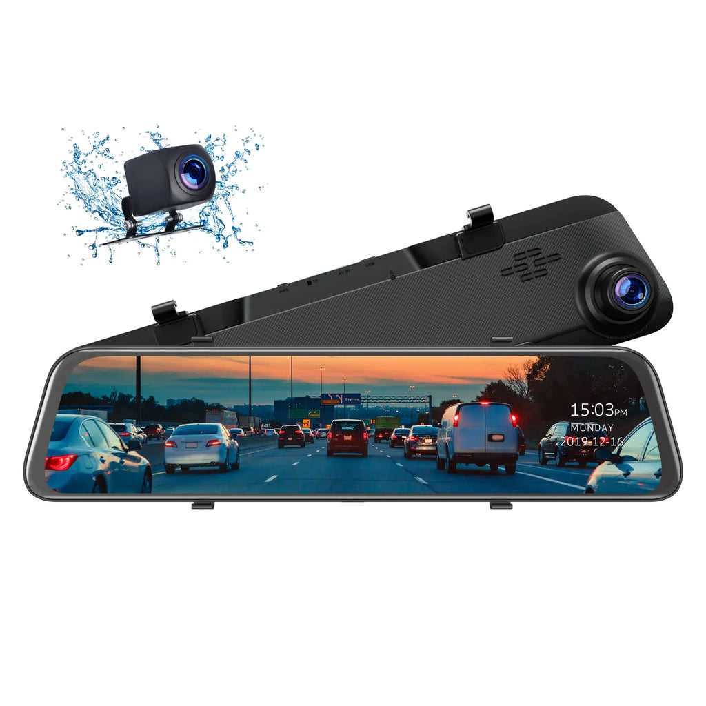 TOGUARD 2.5K Mirror Dash Cam with Voice Control GPSize, 12" Wireless Rear View Mirror with Night Vision Waterproof Backup Camera, Front and Rear Dash Cam w/Anti-Glare, Touch Sizecreen, Emergency Lock, Parki