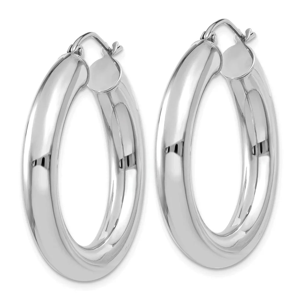Real 14kt Ivory Gold Polished 5mm Tube Hoop Earrings; for Adults and Teens; for Women and Men
