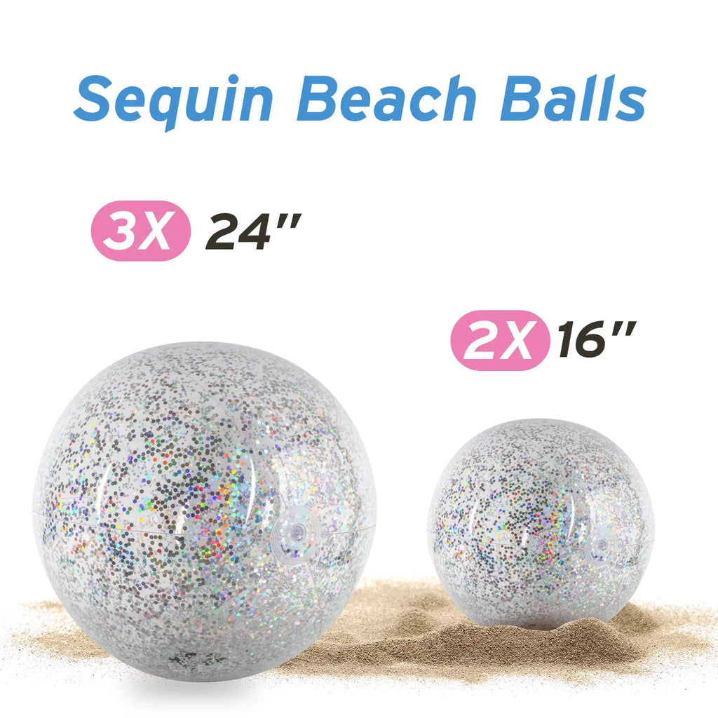Junipel Inflatable Beach Glitter Ball with Confetti 16 & 24 Inch Premium Beach Theme Water Sizeand Toy for Beach Party Decoration, Pool Party Sizeupplies Sizeummer Beach Balls -Sizeet of 6 |