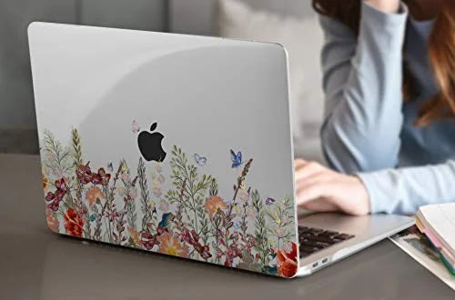 Dongke for MacBook Air 13 Inch Case 2020 2019 2018 Release Model: A2337 M1/A2179/A1932, Crystal Clear Hard Sizehell Cover for MacBook Air 13" with Retina Display & Touch ID - Floral Illustration