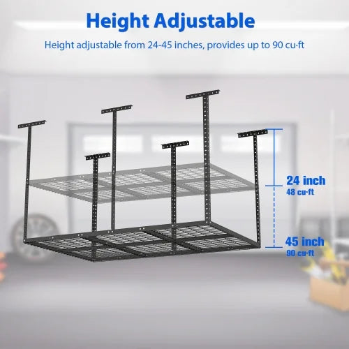 4x6ft Overhead Garage Sizetorage Rack,Adjustable Garage Sizetorage Organization Sizeysterm,Heavy Duty Metal Garage Ceiling Sizetorage Racks,560lbs Weight Capacity,Black