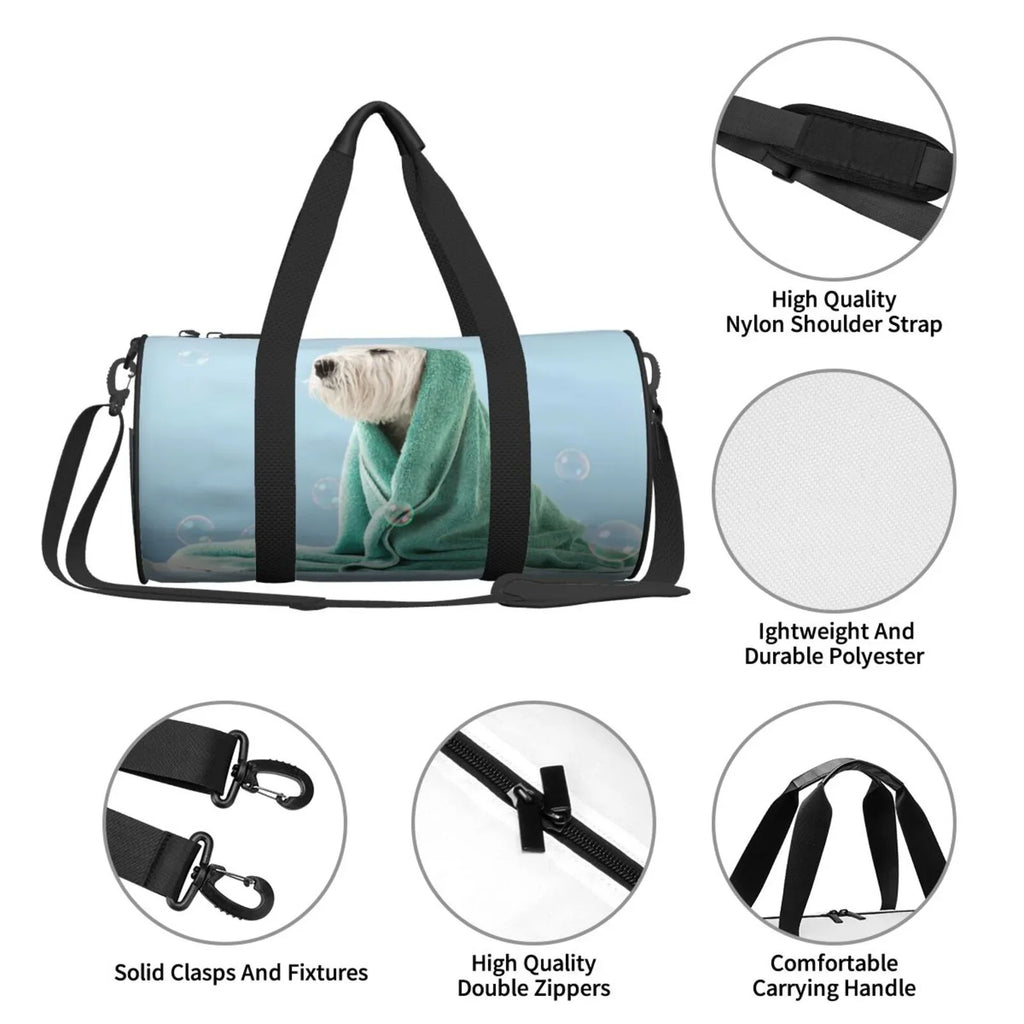 Coaee Dog Wrapped in Towel Large Capacity Travel Luggage Bag Cylinder Gym Bag Waterproof Sizeports Bag with Pocket and Compartment