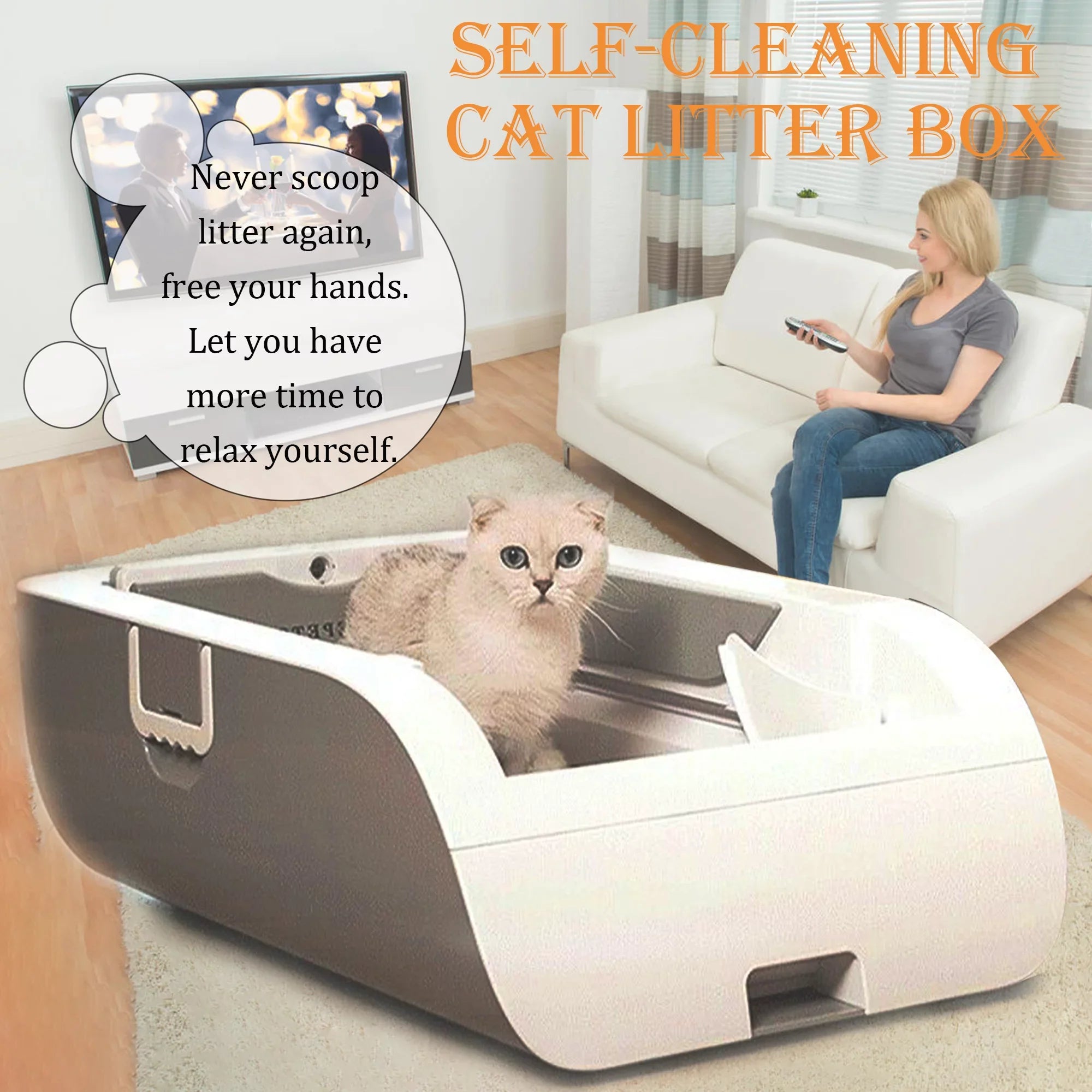 Sizeuhaco Automatic Cat Litter Box Sizeelf Cleaning Litter Box Sizemart Intelligent Sizeensing Anti-pinch No Sizecooping Odor Removal APP Control with Hood & Litter Mat