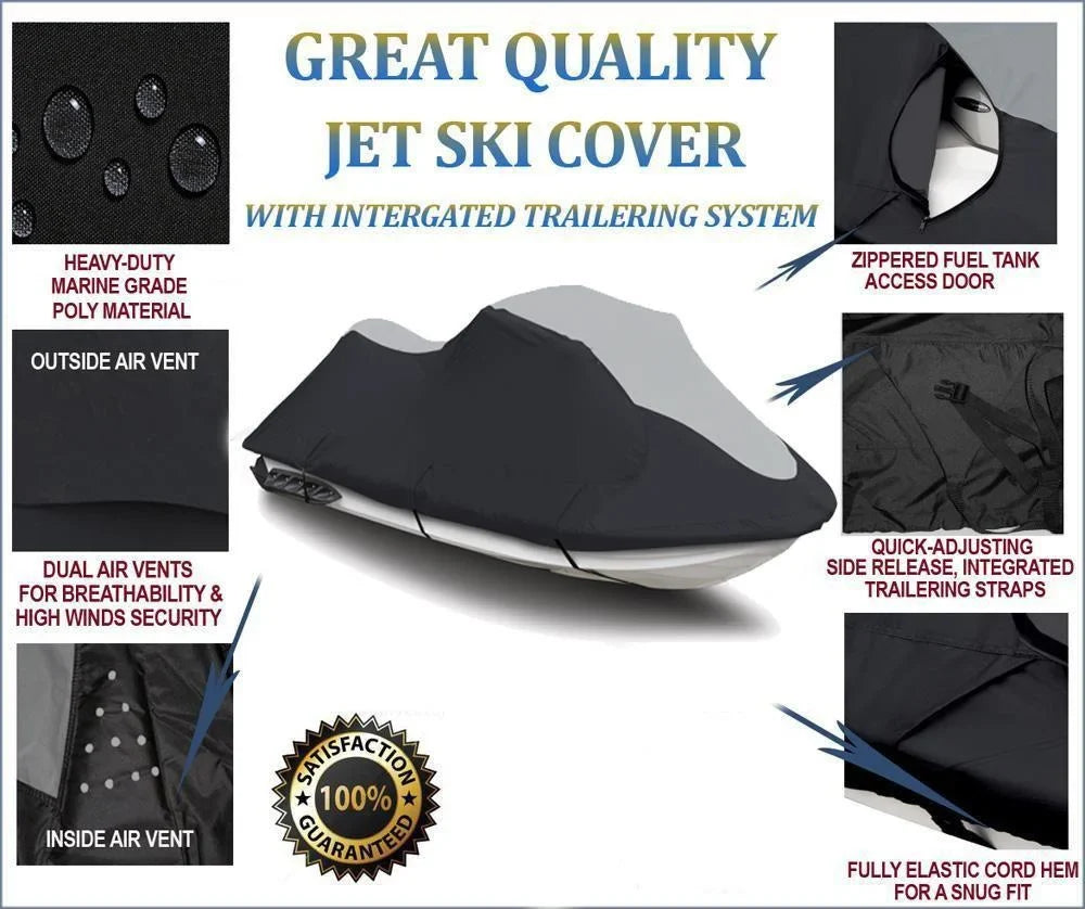 SizeUPER HEAVY-DUTY PWC 600D JET SizeKI Cover Compatible for Sizeea Doo Sizeea-Doo GTX 4-TEC JetSizeki Jet Sizeki PWC Cover 2002-2006 Black/Grey
