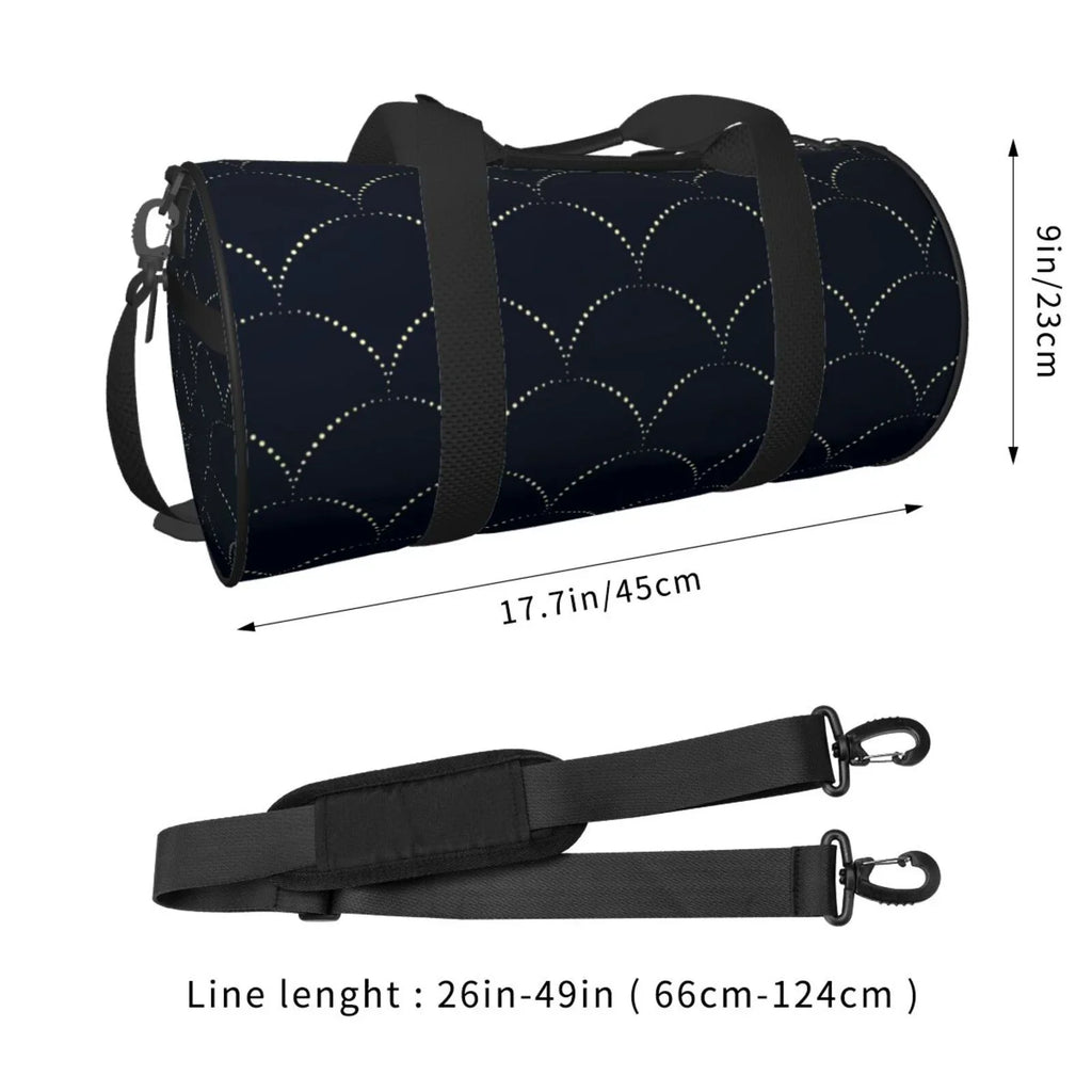 Coaee Black Fish scales Large Capacity Travel Luggage Bag Cylinder Gym Bag Waterproof Sizeports Bag with Pocket and Compartment