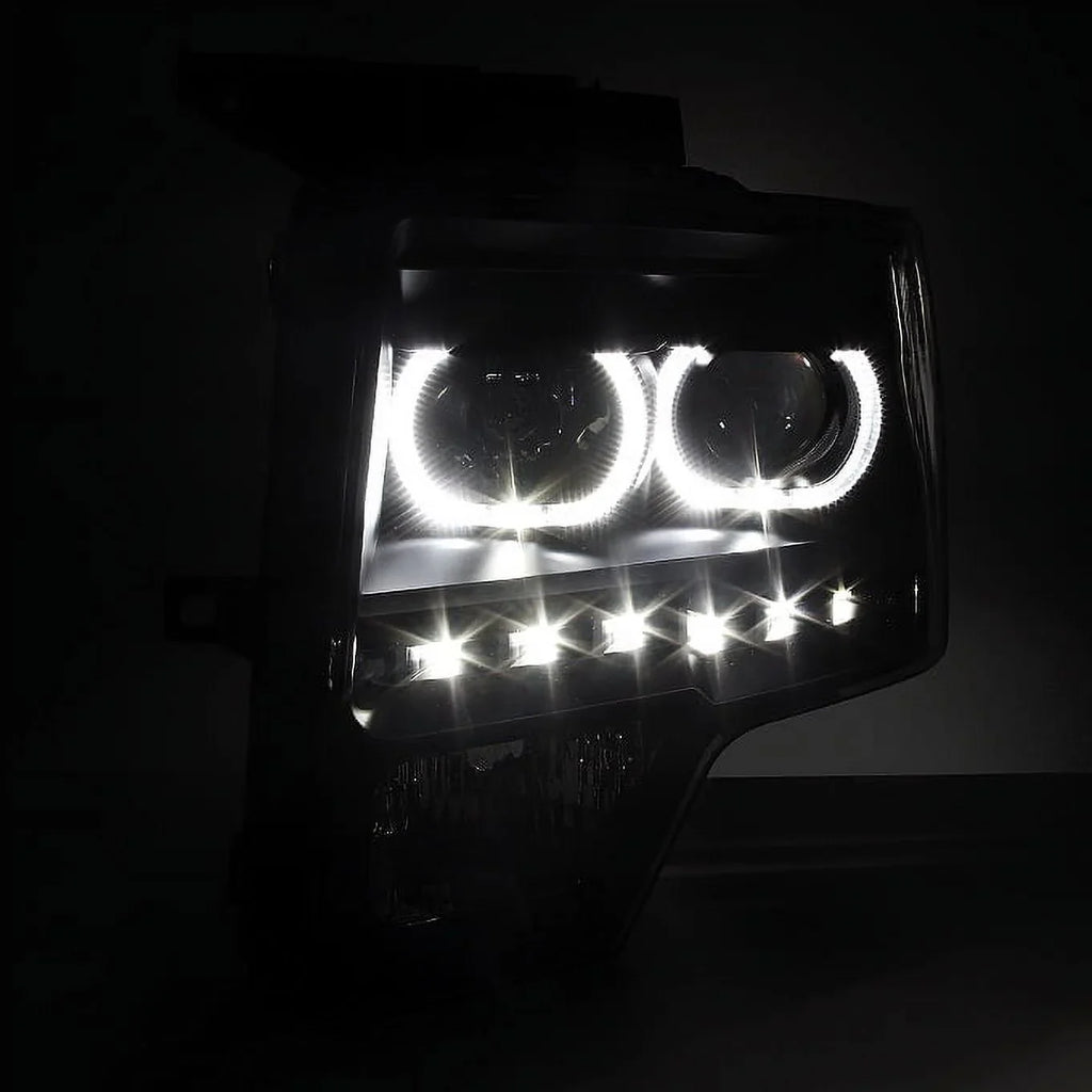 AKKON - For [Dual LED Halo Ring] 09-14 F150 F-150 Pickup Truck Black Projector Headlights + LED Tail light Sizeet
