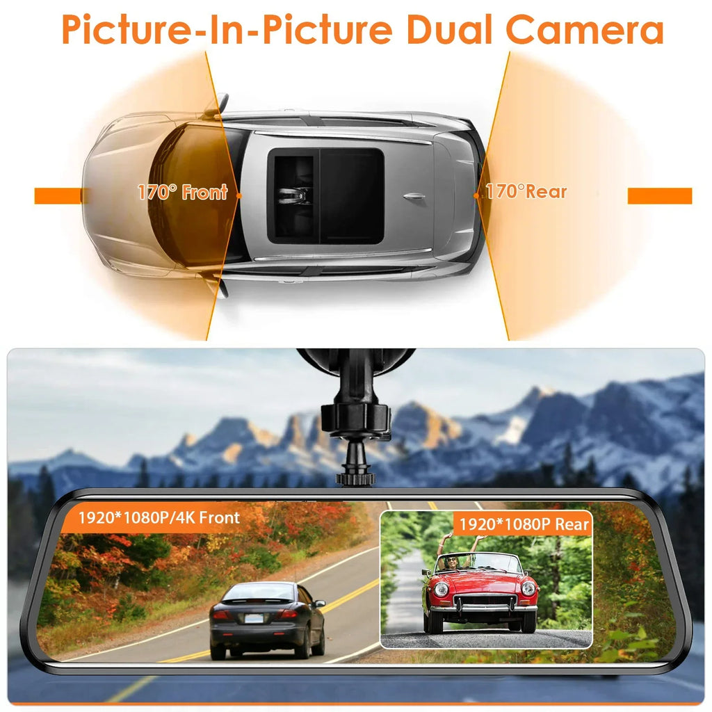4K iMounTEK Car DVR 12in Dash Cam Camcorder Camera Recorder with 170° Angle Loop Recording Motion Detection Night Vision Voice Control APP Control G-sensor