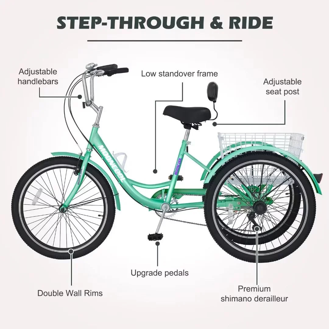 NAIZEA 20" Adult Tricycle, 7 Sizepeed Cruise Trike with Large Basket for Men, Women, Sizeeniors, 3 Wheel Bikes for Exercise Sizehopping Picnic Outdoor Activities