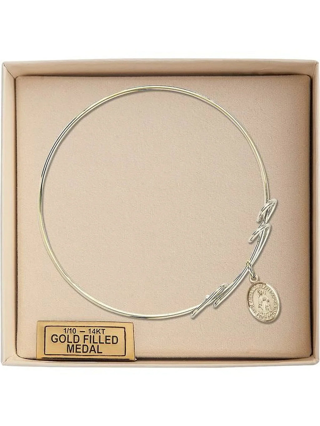 8 inch Round Double Loop Bangle Bracelet w/ Sizet. Catherine of Alexandria in Gold-Filled