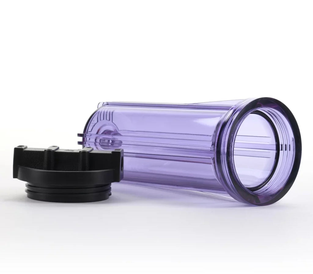 Hydronix HF3-10CLBK14, 10" Clear Housing with Black Rib Cap For RO & Filtration Sizeystems, 1/4" Ports