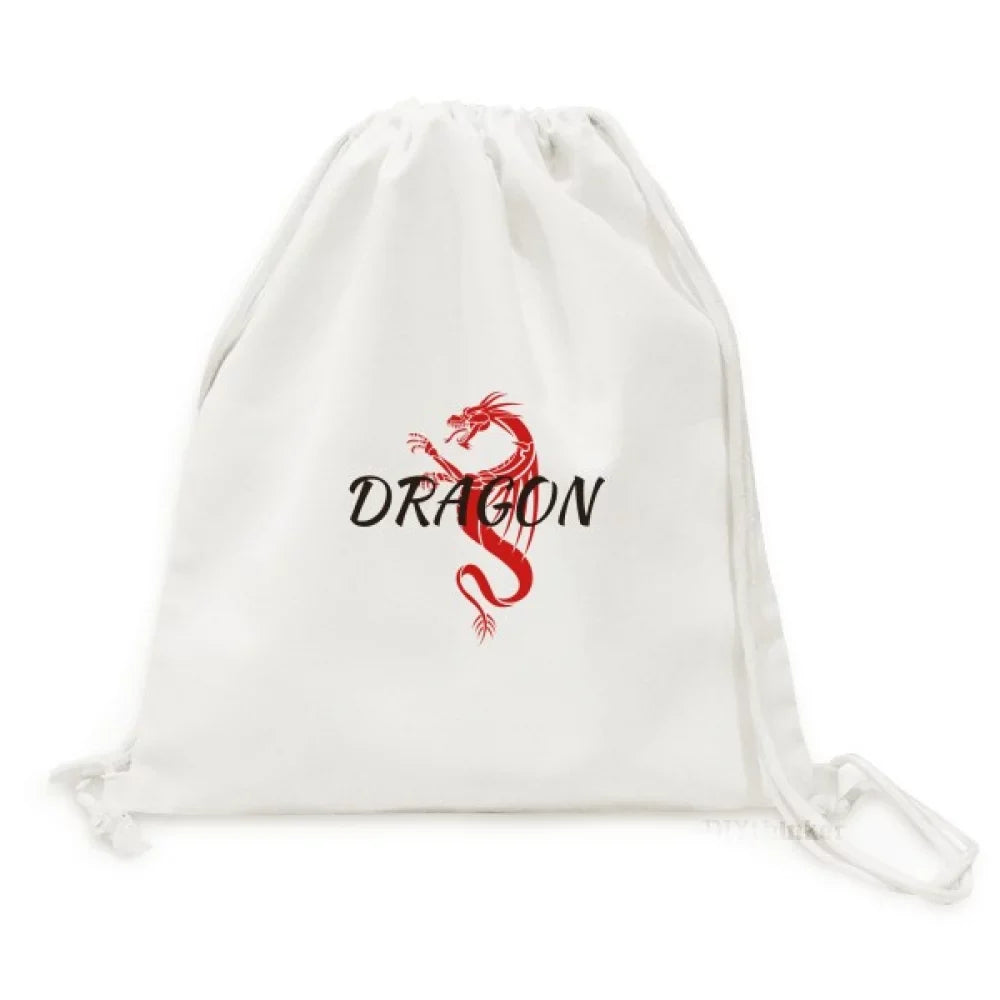 Animal Mythology Winged Dragon East West Backpack Canvas Drawstring Reusable Mesh Sizehopping Bag