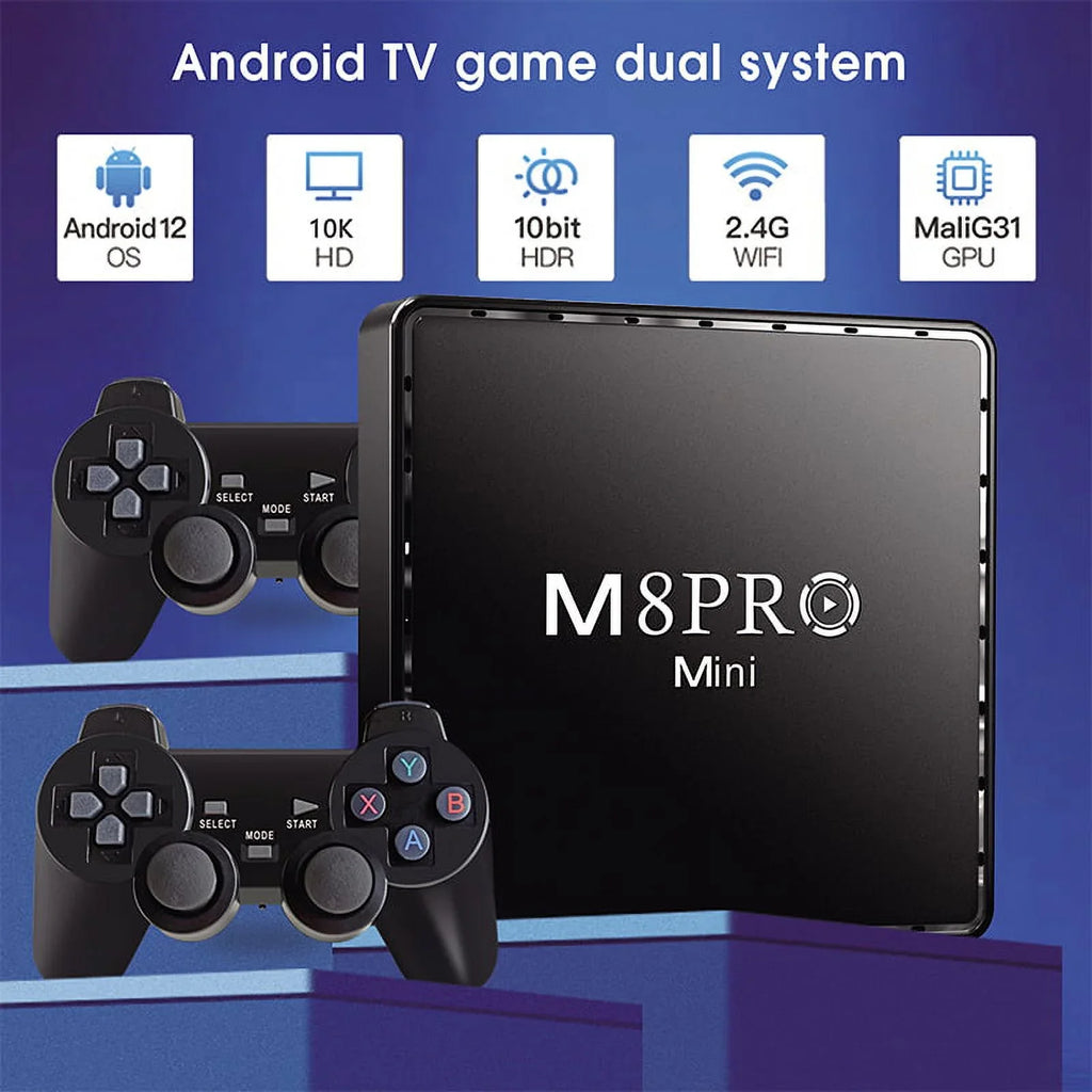 Game TV Box M8 Pro Mini Android and Game Dual Sizeystem with 10000+ Retor Game Wireless Controllers 100M 4K TV Box