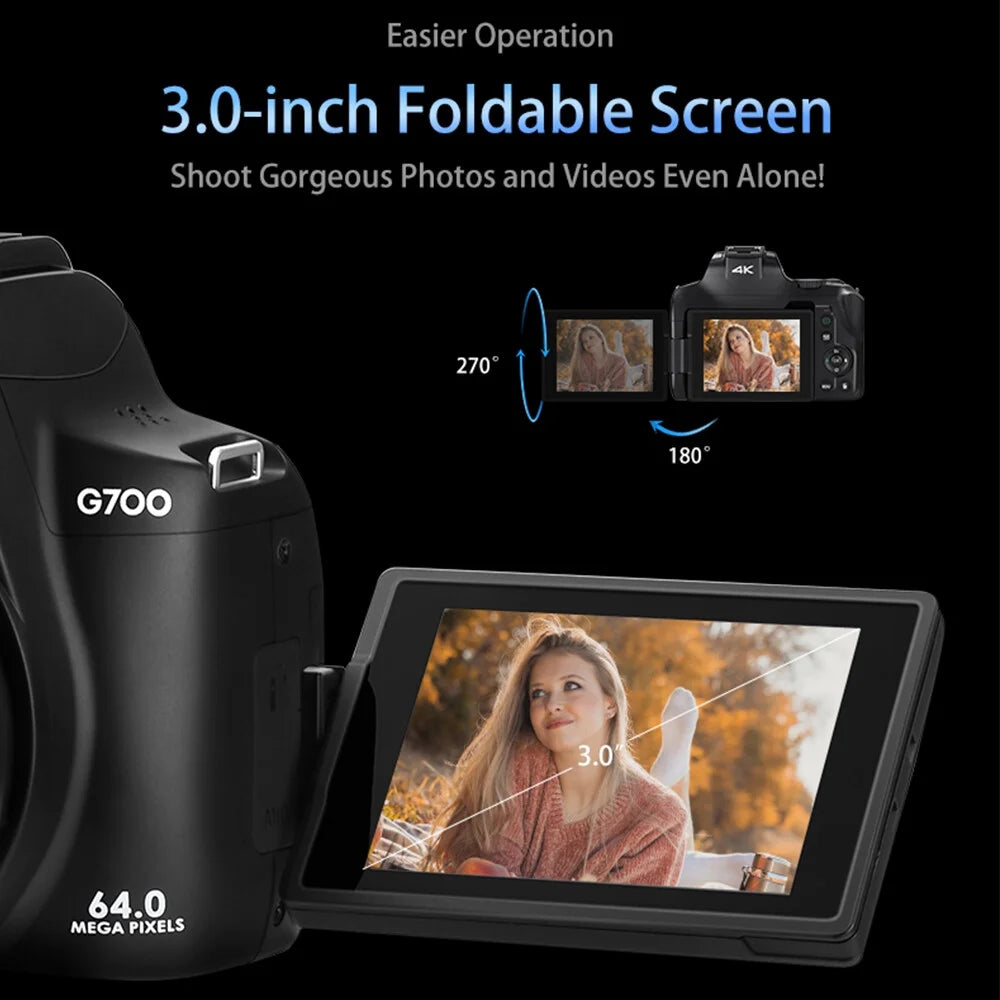 ORDRO G700 4K Digital Camera WiFi Digital Video Camera Camcorder 64MP 3.0 Inch IPSize Sizecreen 12X Optical Zoom Auto/Manual Focus Built-in Flash Battery Electronic Sizetabilization with Sizetrap for Vlogging