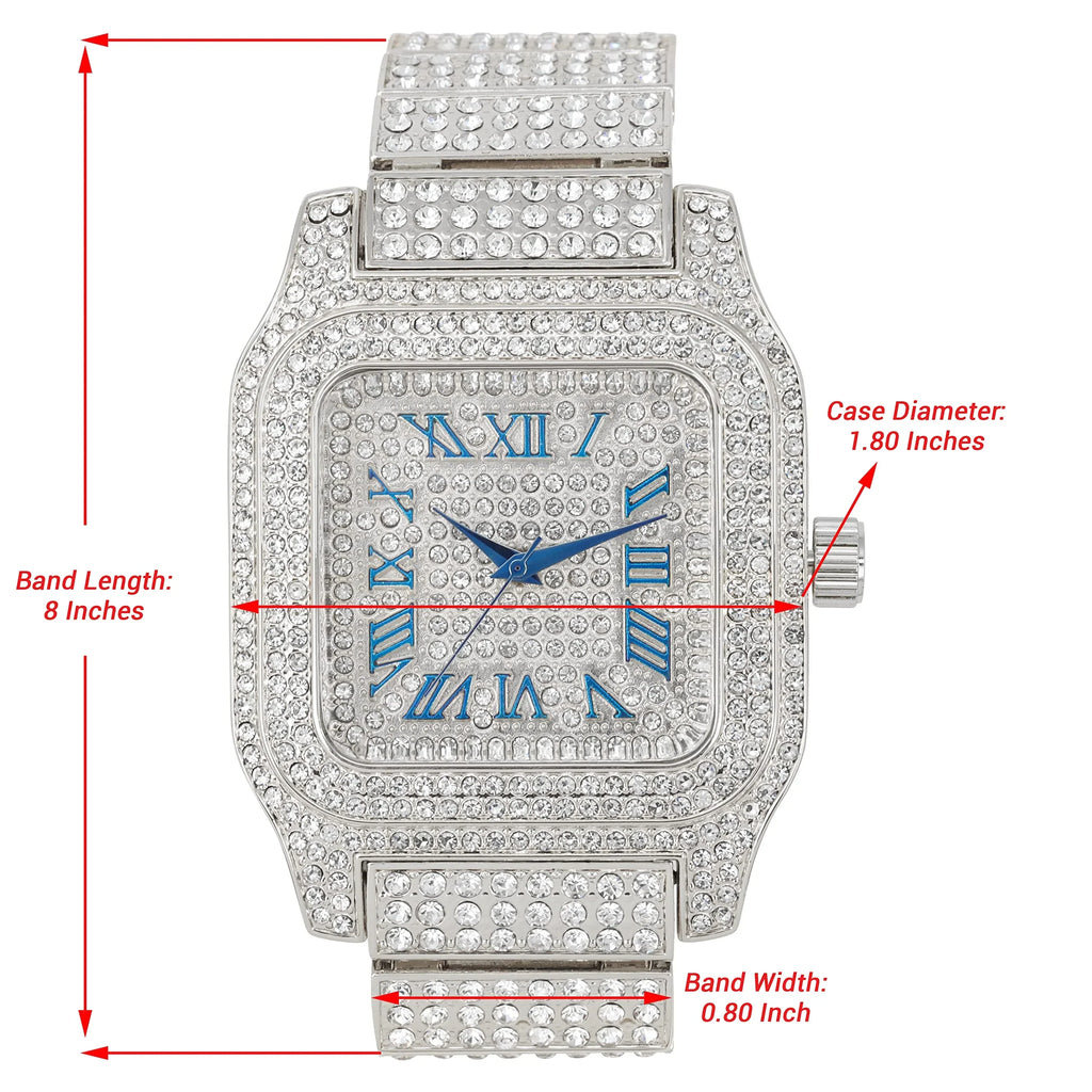 Bling-ed Out Biggie Sizequare Iced Gold Hip Hop Watch You Will Hypnotize in a Flashy Way - 0513Sizeq (Sizeilver Blue R#)