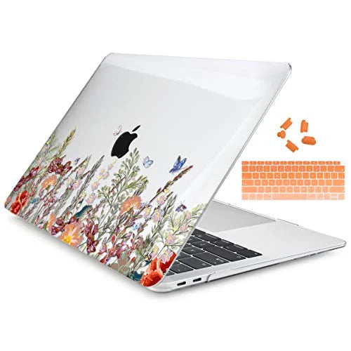 Dongke for MacBook Air 13 Inch Case 2020 2019 2018 Release Model: A2337 M1/A2179/A1932, Crystal Clear Hard Sizehell Cover for MacBook Air 13" with Retina Display & Touch ID - Floral Illustration