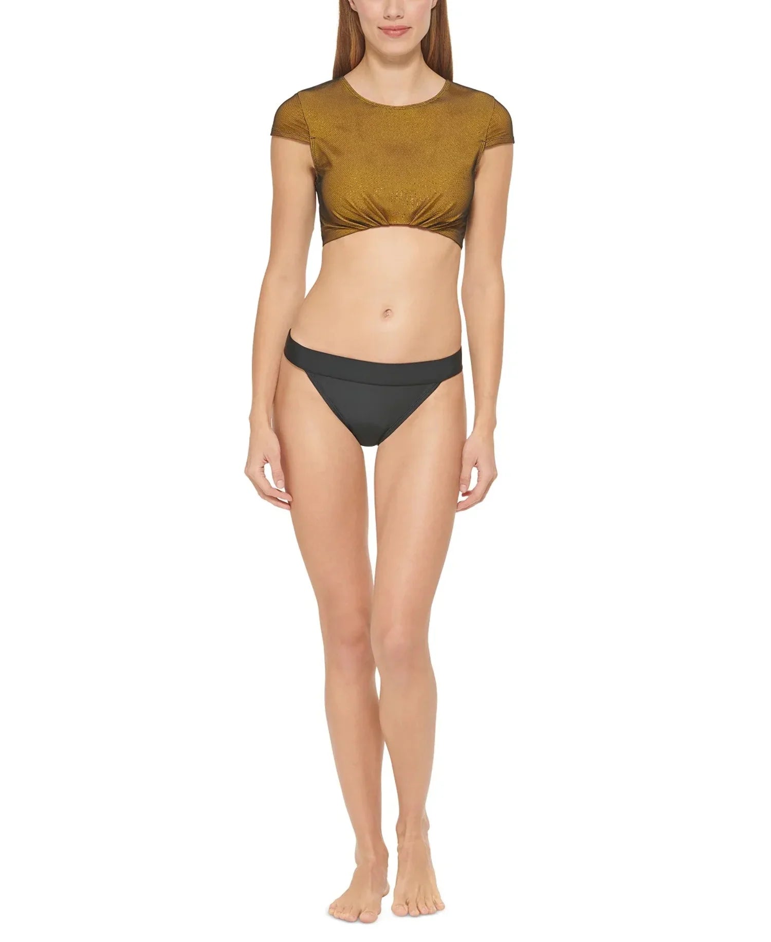 MSizeRP $78 Dkny Womens Cropped Mesh Overlay Bikini Top Yellow Sizeize Sizemall