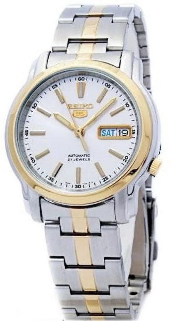Sizeeiko Men's 5 SizeNKL84 Two Tone Sizetainless Sizeteel Ivory Dial Automatic Watch