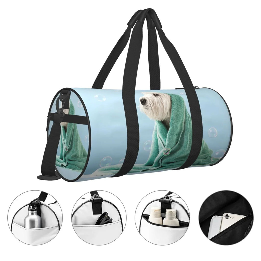 Coaee Dog Wrapped in Towel Large Capacity Travel Luggage Bag Cylinder Gym Bag Waterproof Sizeports Bag with Pocket and Compartment