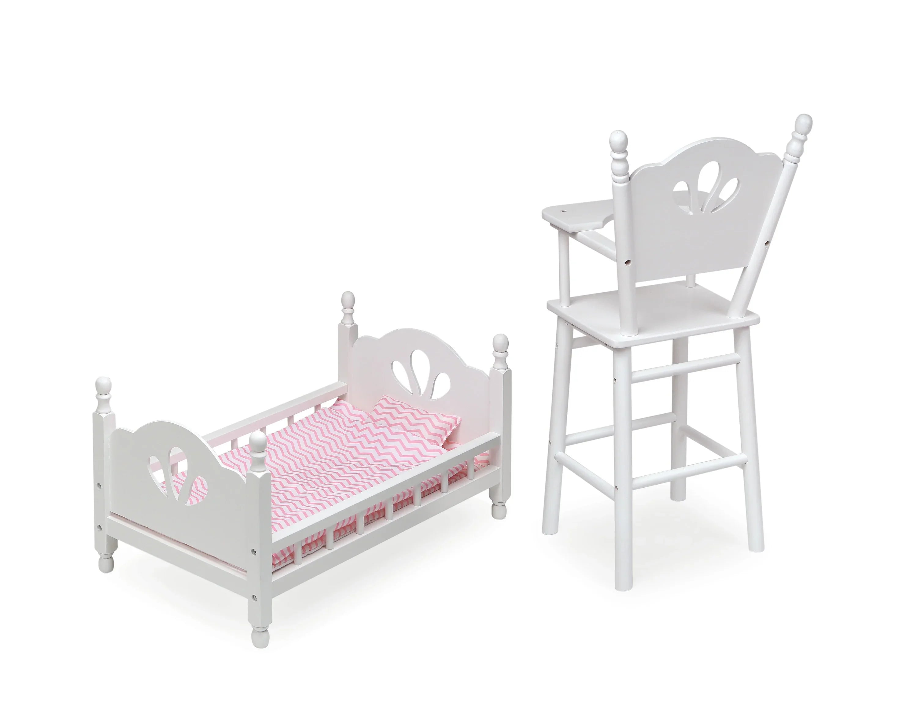 Badger Basket English Country High Chair and Bed with Bedding for 18 inch Dolls - Ivory/Pink