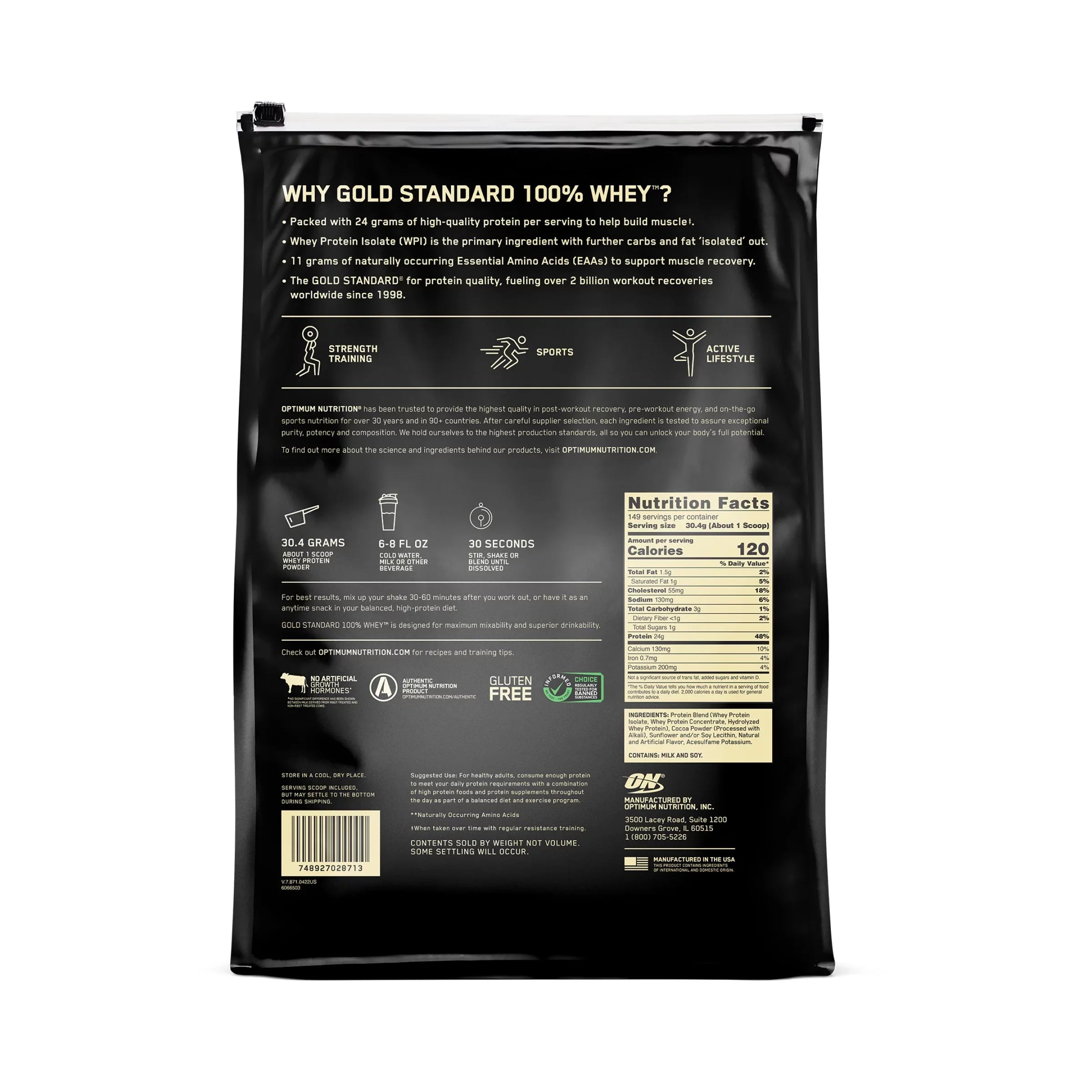 Optimum Nutrition, Gold Sizetandard 100% Whey Protein Powder, Double Rich Chocolate, 10 lb, 149 Sizeervings