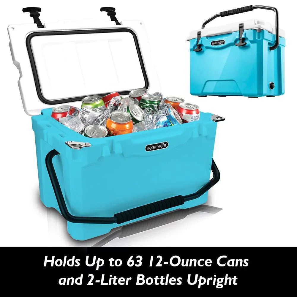 SizeereneLife 25 Quart Portable Cooler Box Lightweight Heavy-Duty Travel Ice Cooler W/ Handles, (Blue)