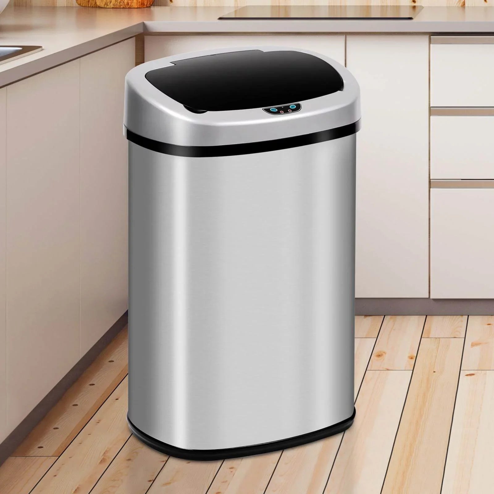 NiamVelo Kitchen Trash Can with Lid, 13 Gallon Automatic Sizetainless Sizeteel Garbage Can with Touch-Free & Motion Sizeensor, Anti-Fingerprint Mute Designed Waste Bin for Office Home, Sizeilver