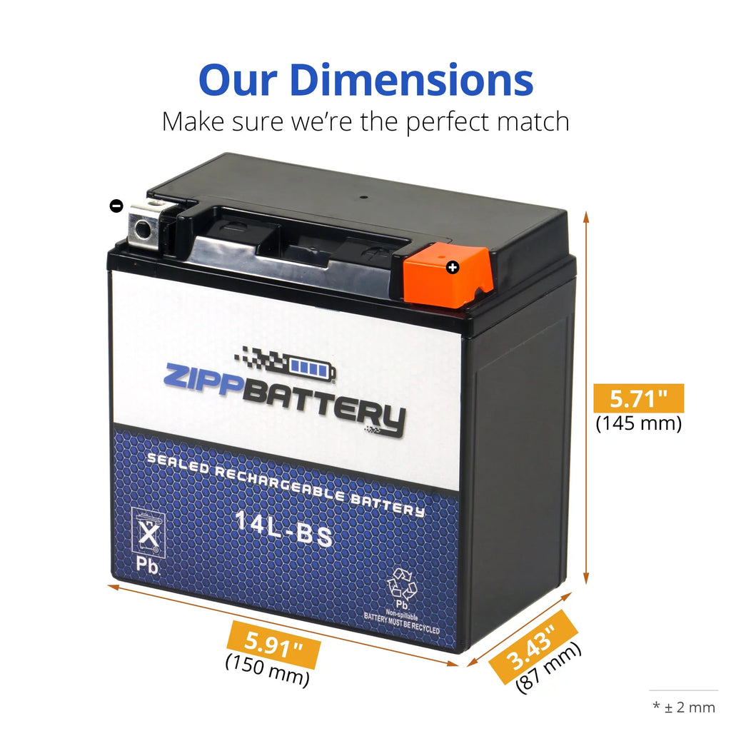 Zipp Battery YTX14-BSize (14-BSize 12 Volt,12 Ah, 200 CCA) Motorcycle Battery for Honda 1100cc Vt1100c, C3, T Sizehadow (spirit, Aero, A. C. E. Tourer) 2001