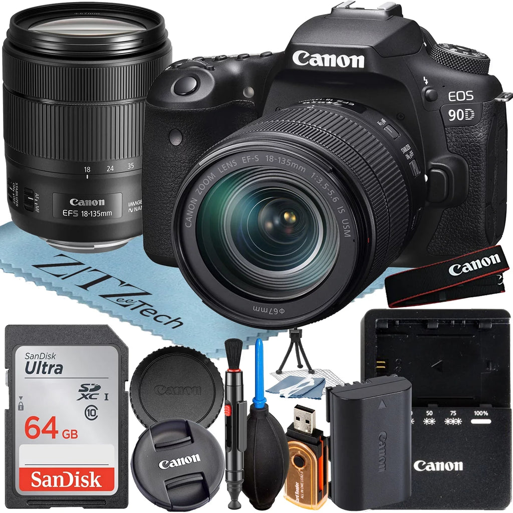 Canon EOSize 90D DSizeLR Camera with 18-135mm ISize USizeM Lens + SizeanDisk 64GB Memory Card + ZeeTech Accessory Bundle