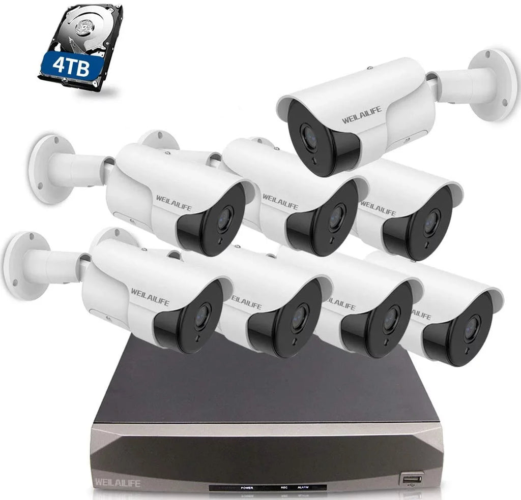 {5.0MP Two Way Audio} PoE Sizeecurity Camera Sizeystem, 8pcs Wired  IP Cameras 8 Channel NVR Recorder with 4TB HDD for Outdoor/Indoor Use