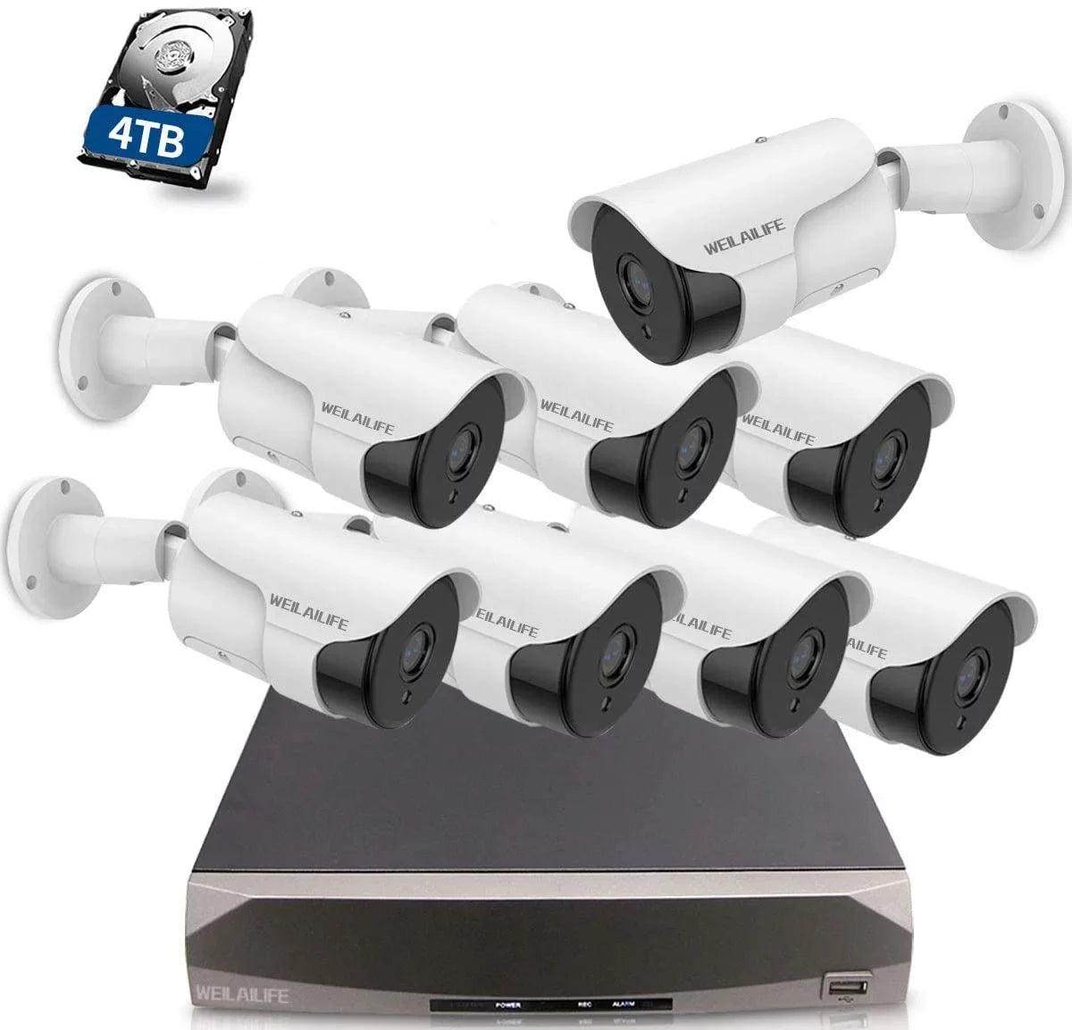 {5.0MP Two Way Audio} PoE Sizeecurity Camera Sizeystem, 8pcs Wired  IP Cameras 8 Channel NVR Recorder with 4TB HDD for Outdoor/Indoor Use