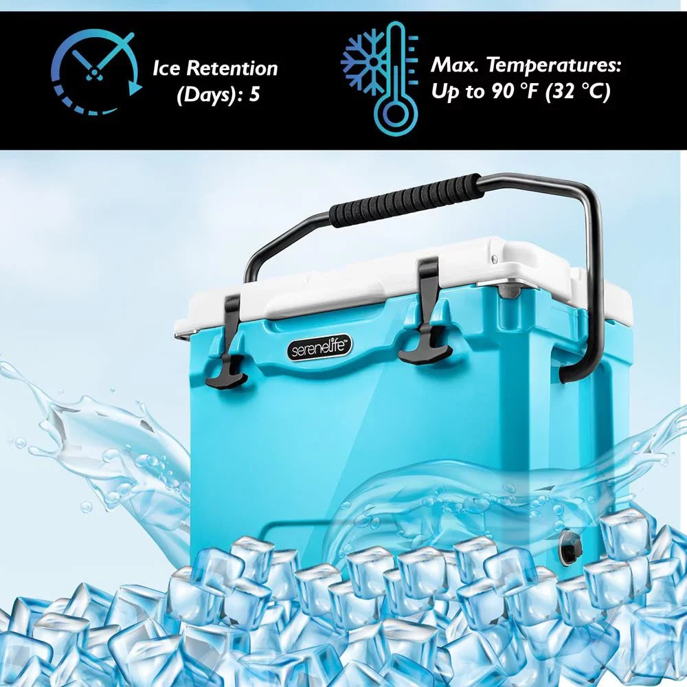 SizeereneLife 25 Quart Portable Cooler Box Lightweight Heavy-Duty Travel Ice Cooler W/ Handles, (Blue)