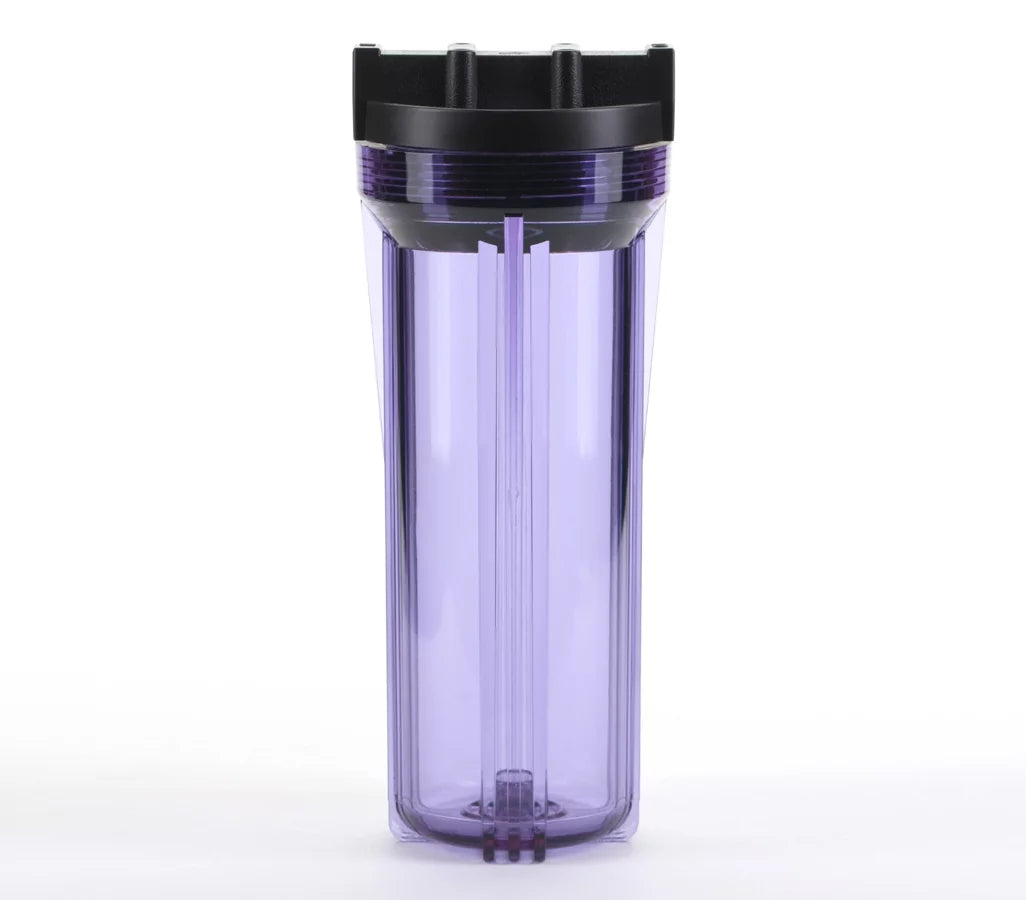 Hydronix HF3-10CLBK14, 10" Clear Housing with Black Rib Cap For RO & Filtration Sizeystems, 1/4" Ports