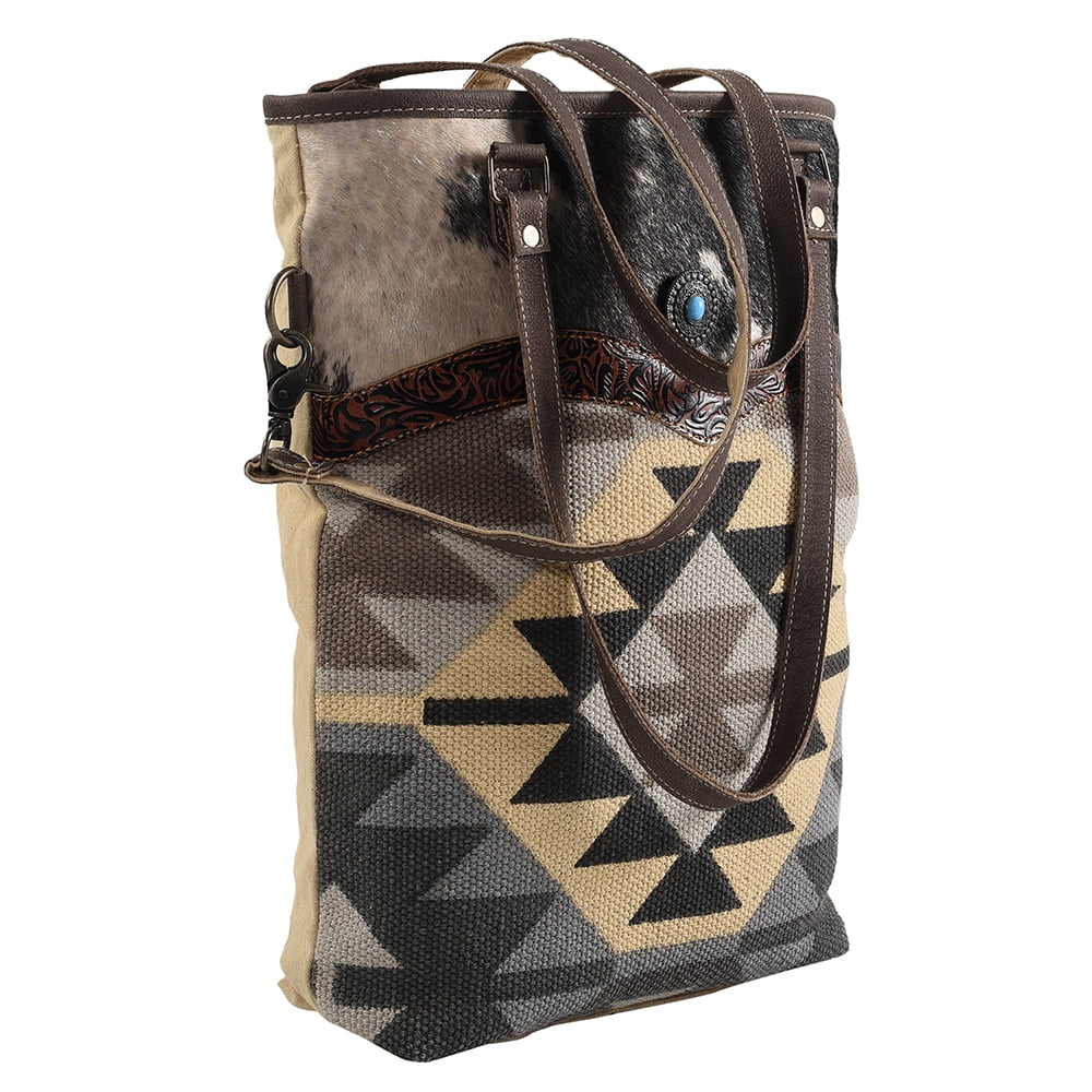 KB OHLAY KB161 TOTE Hand Tooled Upcycled Wool Upcycled Canvas Hair-on Genuine Leather women bag western handbag purse