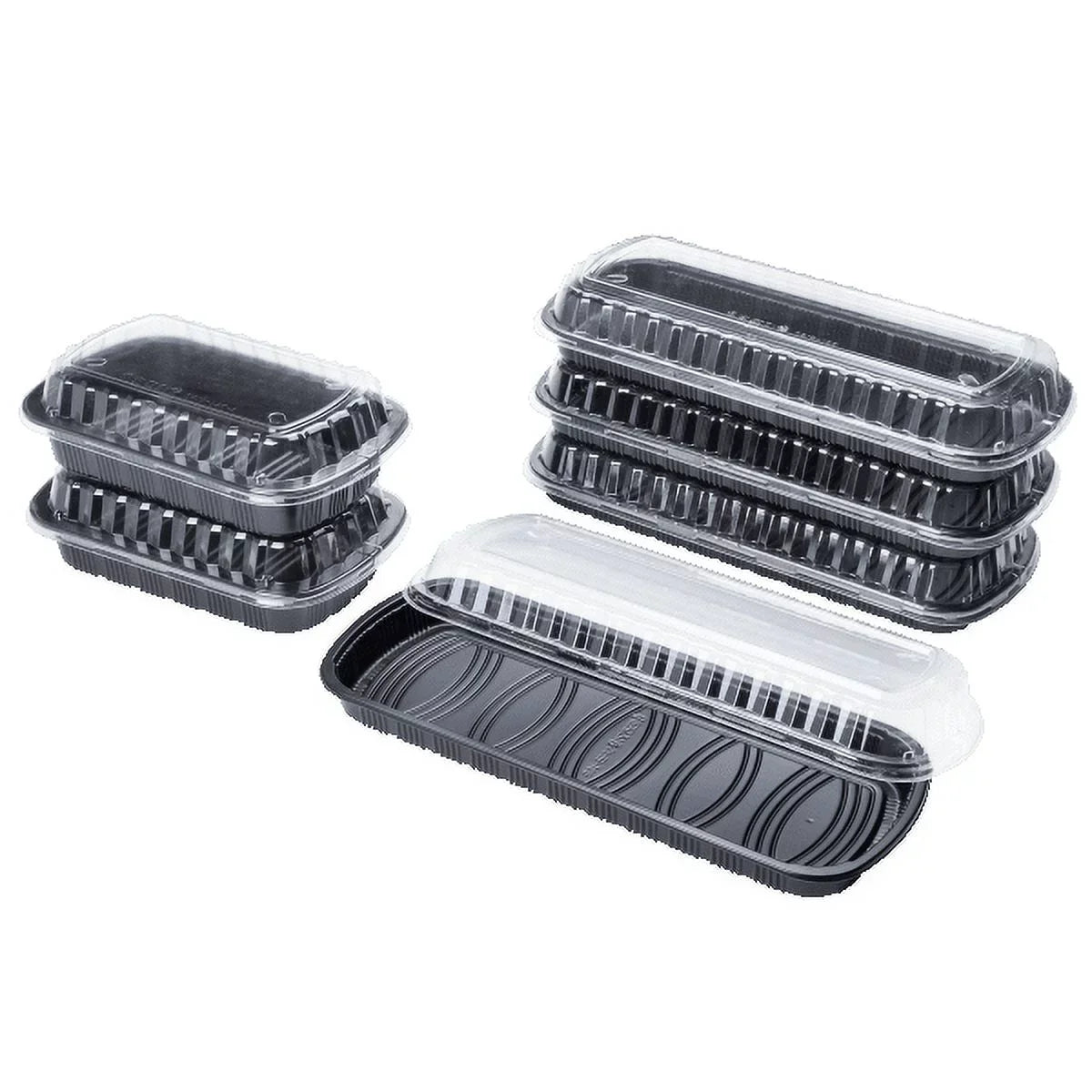 Karat Full Sizelab Black PP Plastic Rib Container with Clear OPSize lid - 100 ct