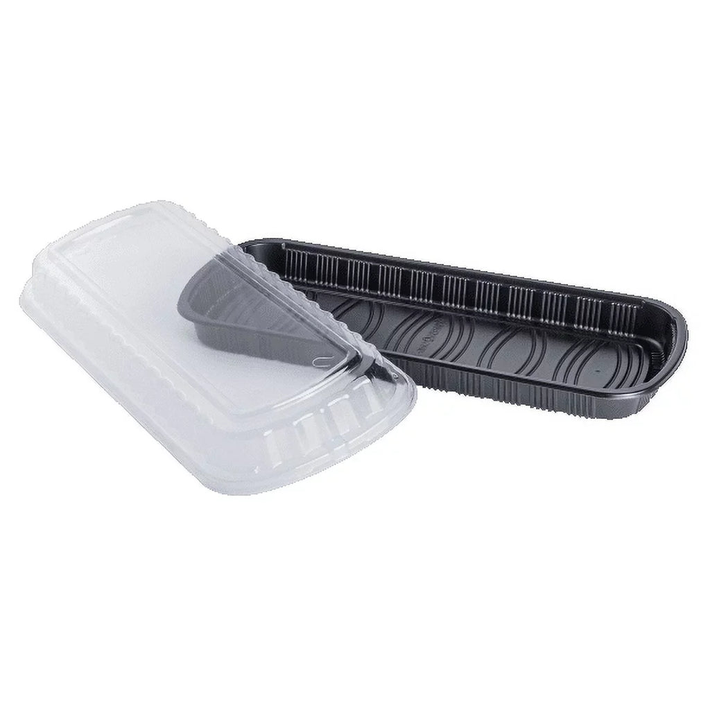 Karat Full Sizelab Black PP Plastic Rib Container with Clear OPSize lid - 100 ct