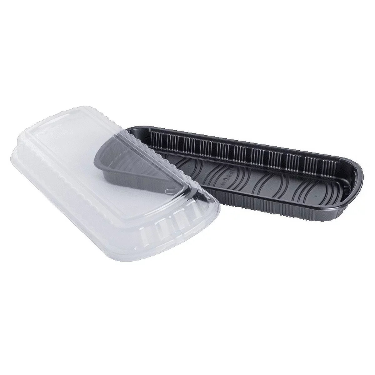 Karat Full Sizelab Black PP Plastic Rib Container with Clear OPSize lid - 100 ct