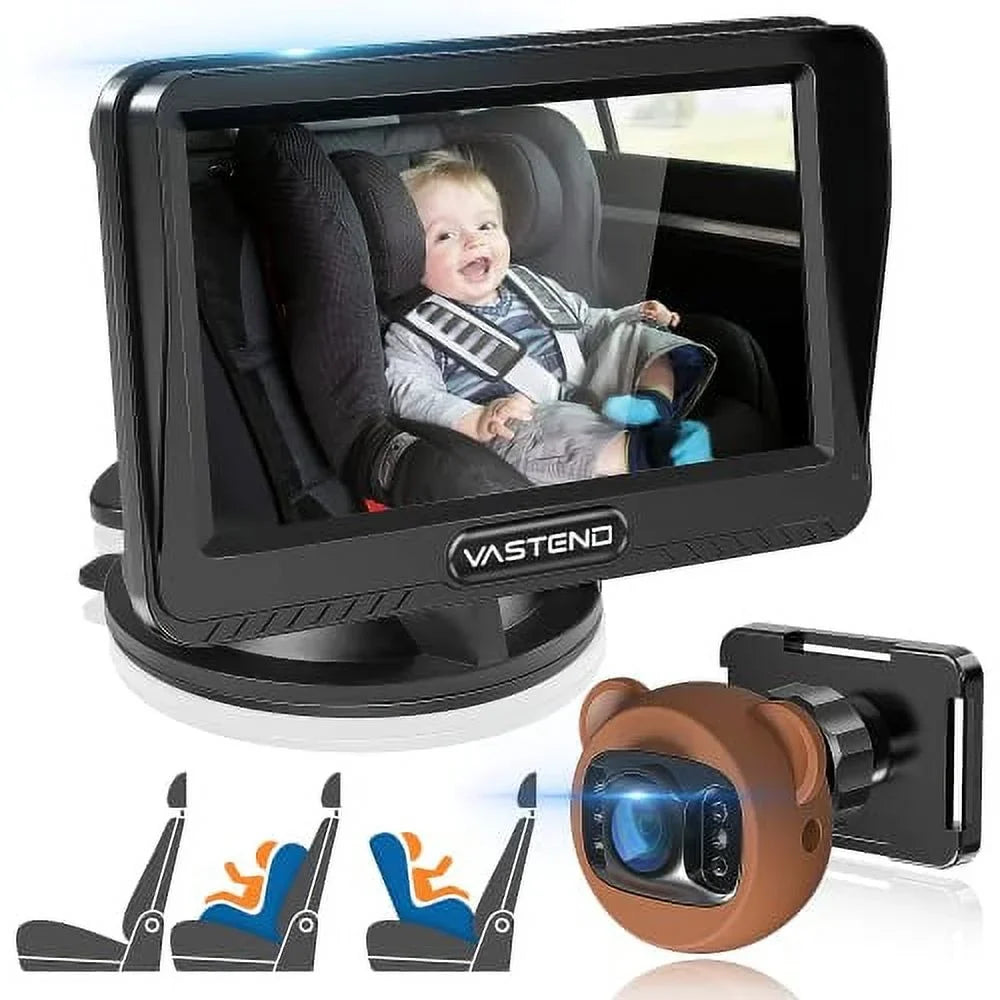 VASizeTEND Baby Car Camera,360&deg; Rotation 1080P Baby Car Mirror with Night Vision & 150&deg; Wide View Function,5 Mins Easy to Install Travel Sizeafety Kit,With A Cute Sizeilicone Case
