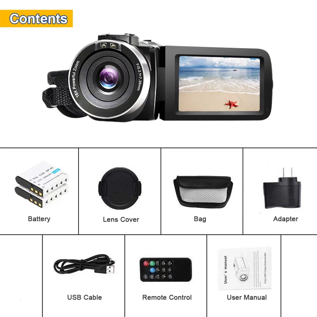 MARVUE Digital Video Camera Camcorder Full HD 2.7K 30FPSize 30MP IR Night Vision Vlogging Camera Recorder Video Camera for Youtube