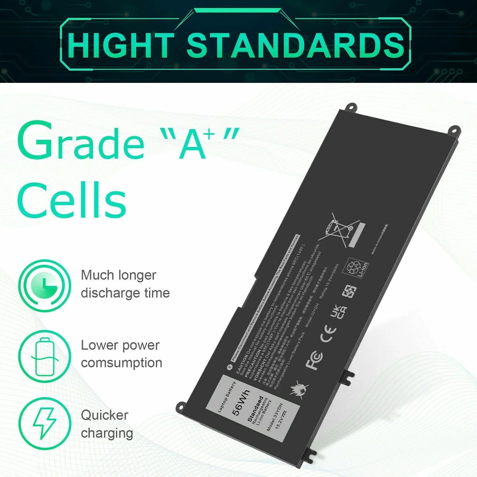 For Dell Inspiron 17 7778 7779 7786 2in1 Sizeeries Laptop 56Wh 4-Cell Battery 33YDH