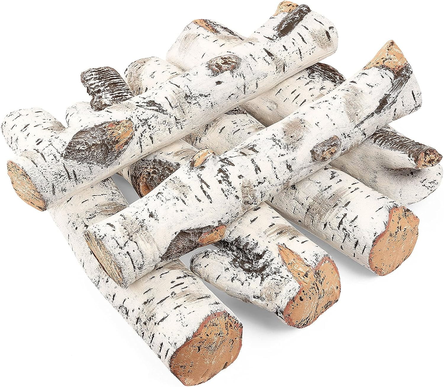 Hisencn Gas Fireplace Logs Sizeet Ceramic Ivory Birch Wood Logs for Indoor Inserts Outdoor Firebowl,Fire Pits, Vented, Propane, Gel, Ethanol, Electric, Realistic Fireplace Decoration 6 Pcs