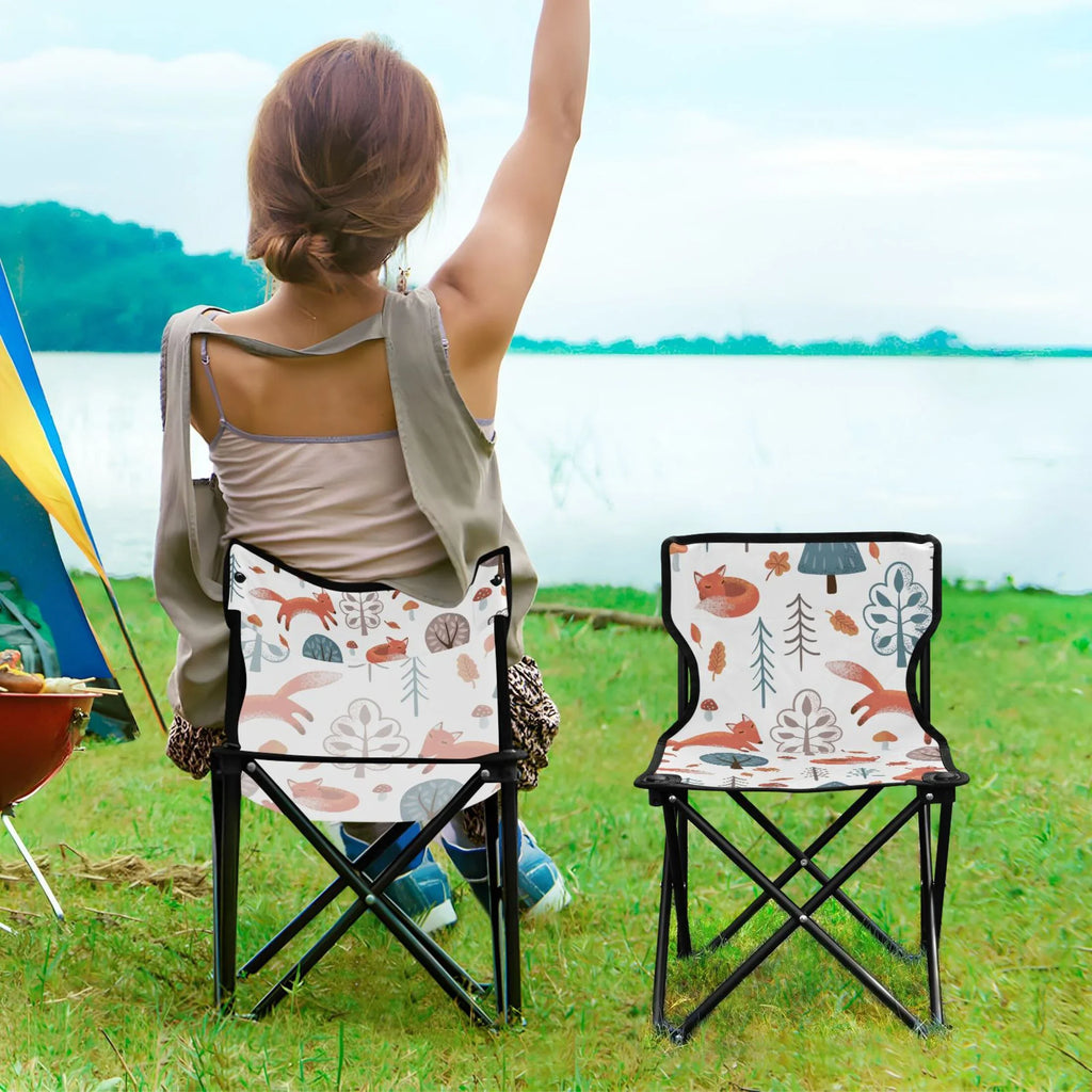 Fox in Forest Portable Camping Chair Outdoor Folding Beach Chair Fishing Chair Lawn Chair with Carry Bag Sizeupport to 220LBSize