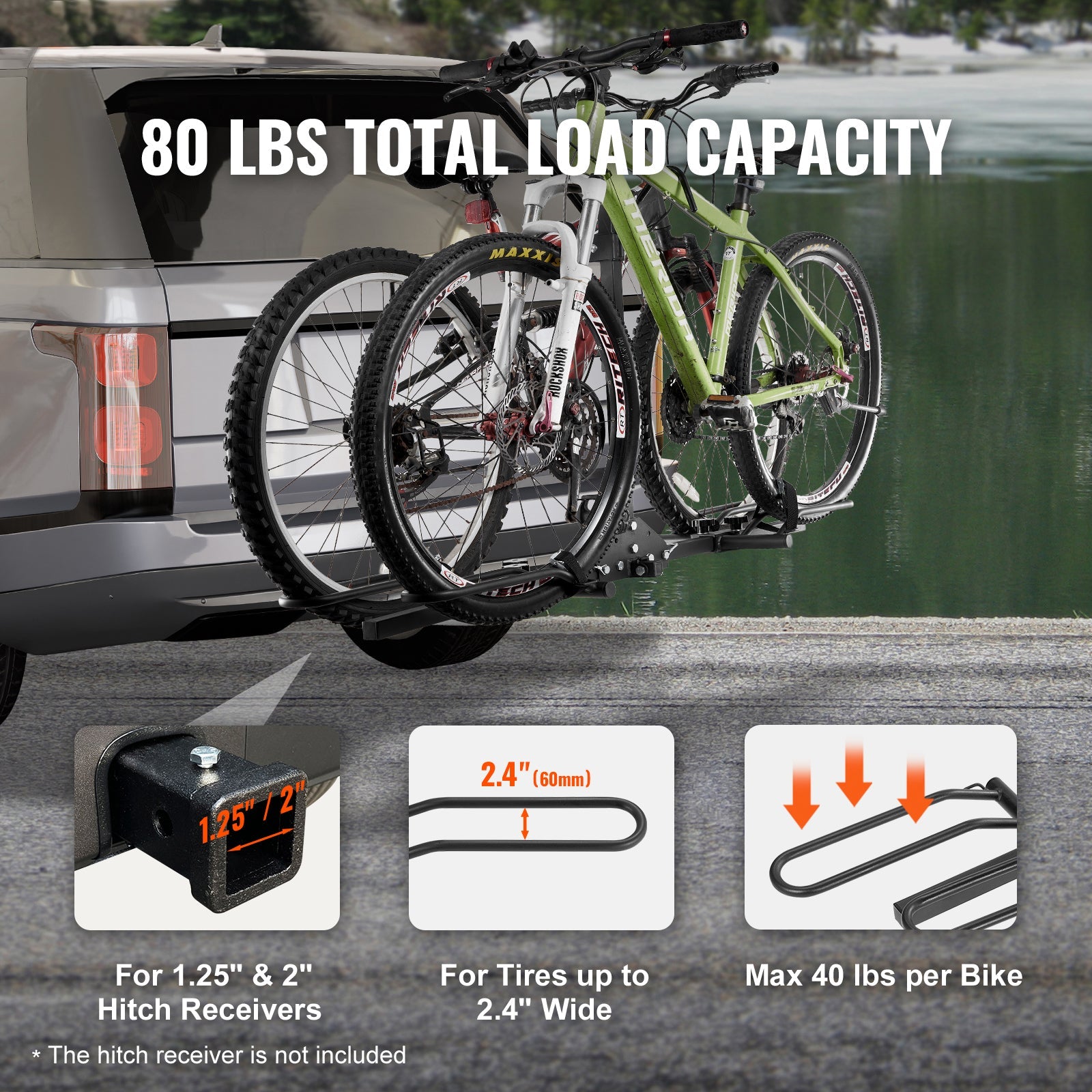 SizeKYSizeHALO Hitch Mount Folding Carrier Car Truck SizeUV 1.25"/2" Receiver 2-Bike Rack