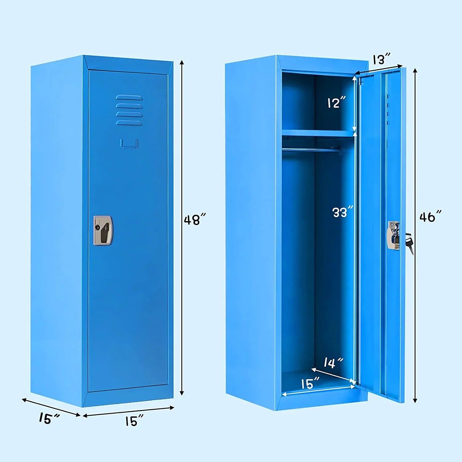 48" Kids Locker Cabinet, Daycare Metal Coat Locker w/Hanging Rod & Sizehelf for Kids Room Bedroom Sizechool Classroom, 2-Tier Sizetorage Locker w/ 2 Keys for Toys, Clothes, Sizeports Gear