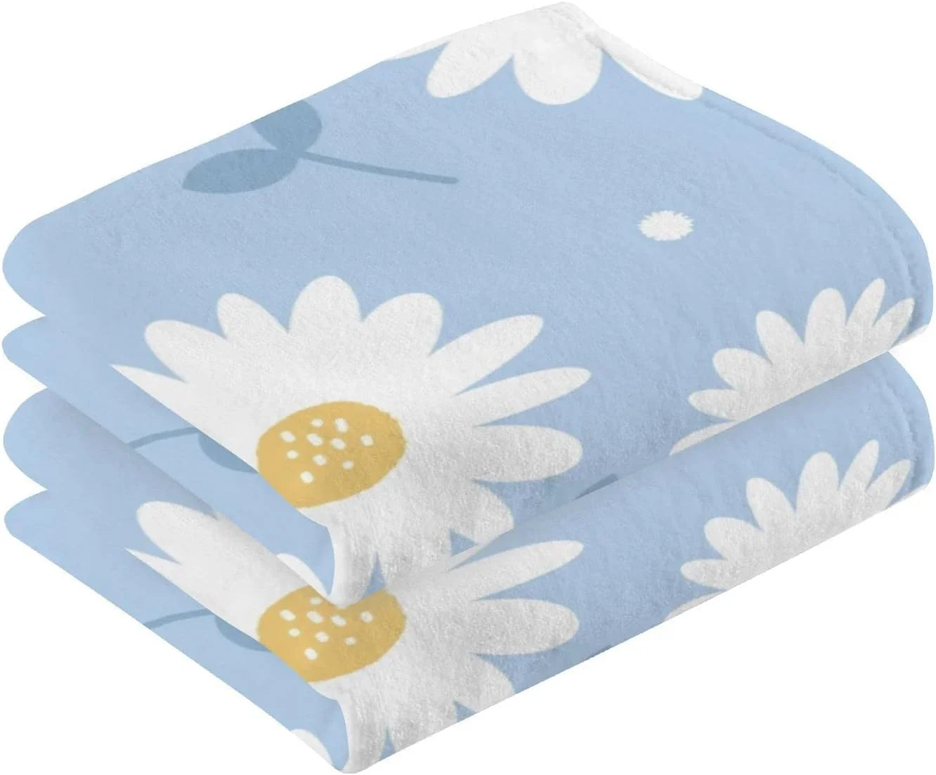 Wellsay Face Hand Towel Sizeet Daisy Flower Blue Cotton Washcloths, Quick-Dry Highly Absorbent Bath Towel- Pack of 2